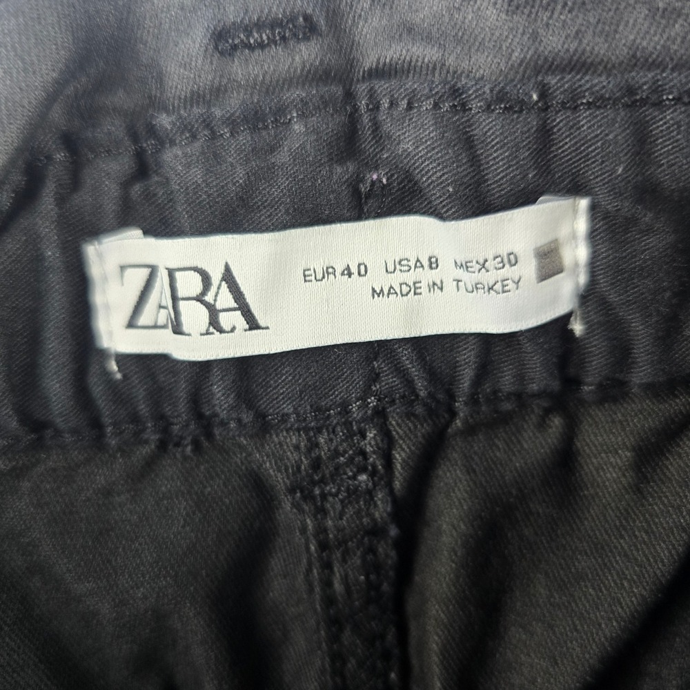 ZARA Black‎ High Waisted Paperbag Waist Wax Coated Pants Size US 8 - Picture 5 of 11